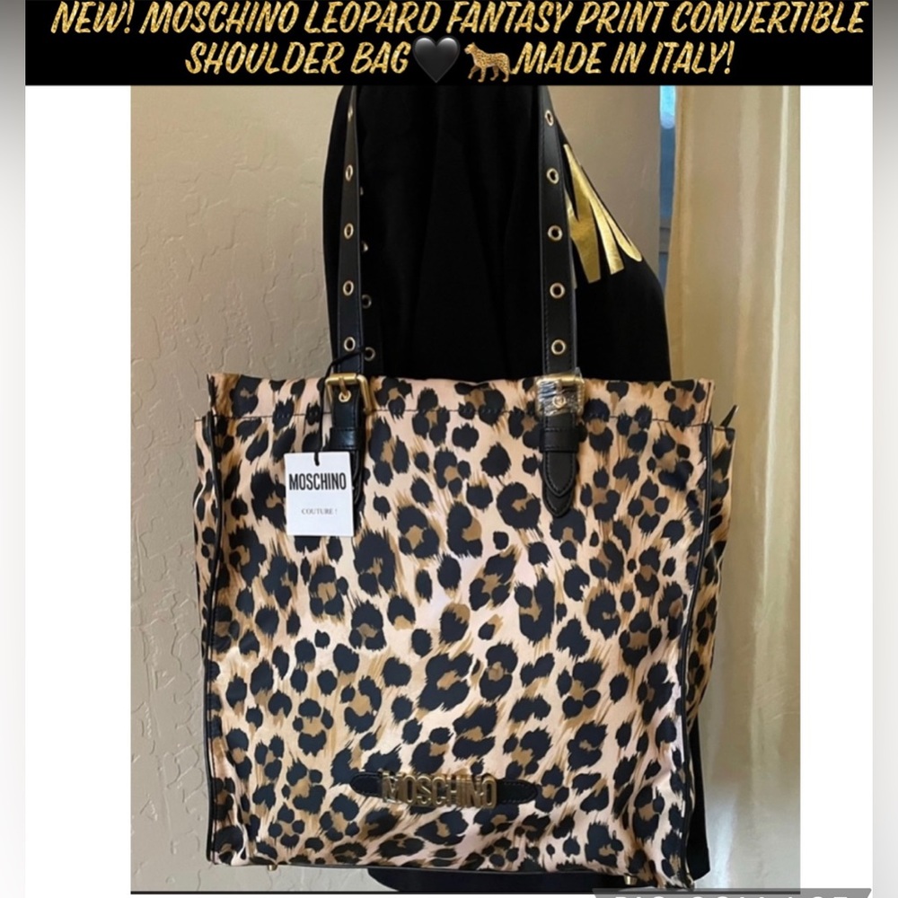 🎉HP🎉New! Moschino Leopard Fantasy Print Convertible Shoulder Bag🖤🐆Made Italy